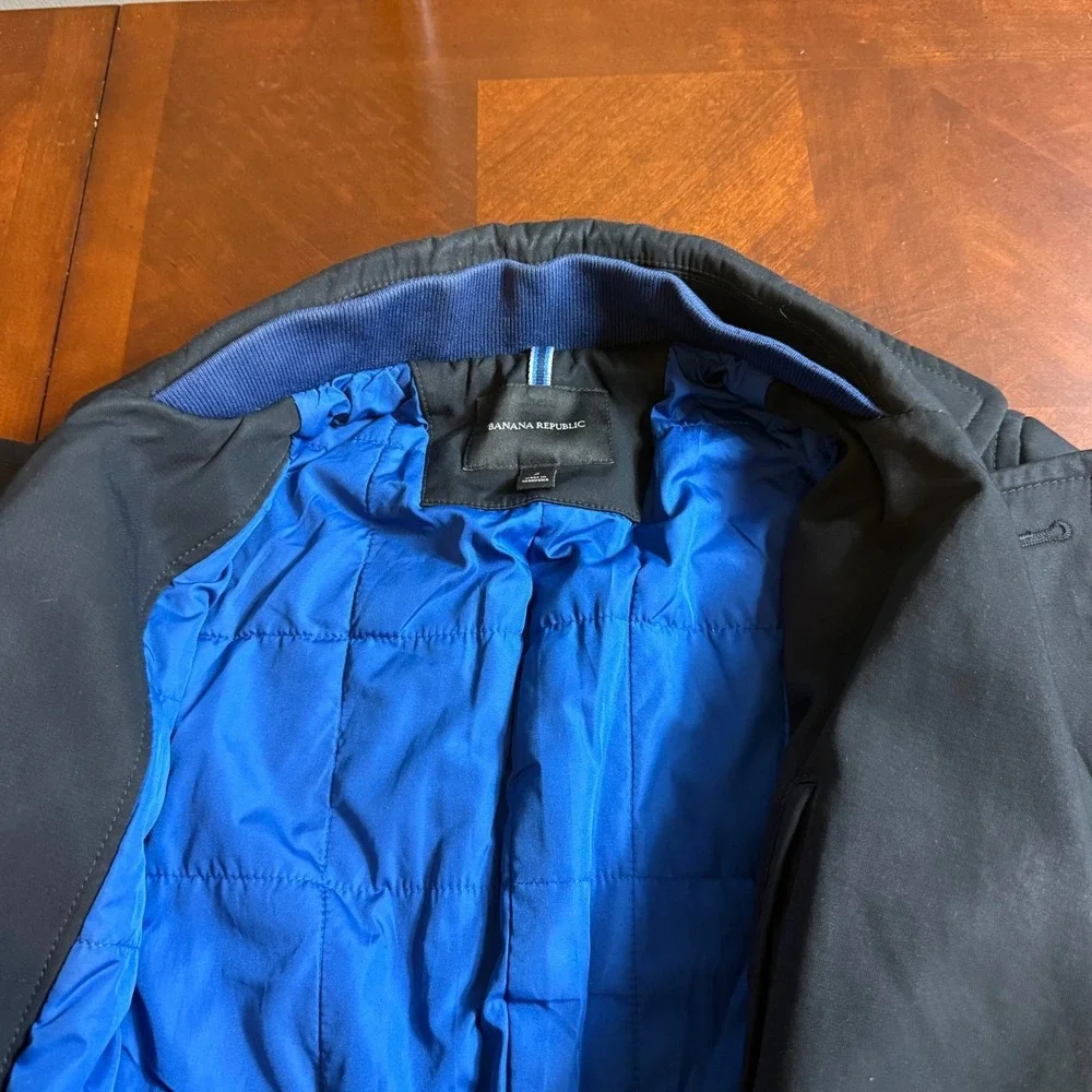 Banana Republic Black Peacoat‎ Jacket Quilted Lined Double Breasted Mens Size S
